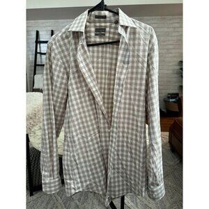 Calibrate White/Grey Plaid Trim Fit Long Sleeve Button Down Shirt Mens Size 16